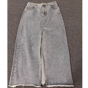 Mimosa Womens Light Wash Denim Maxi Skirt Front Slit Raw Hem Blue Size M chic b2